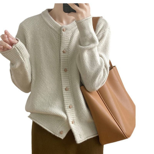 Damen Chunky Strickjacke mit Knopfverschluss und breiten Ärmelabschlüssen EB