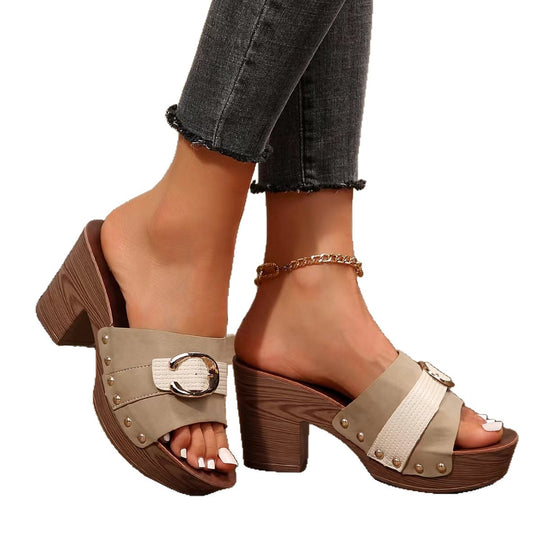 Damen Plattform-Sandaletten mit dekorativem Metallic-Detail und komfortablem Blockabsatz EB
