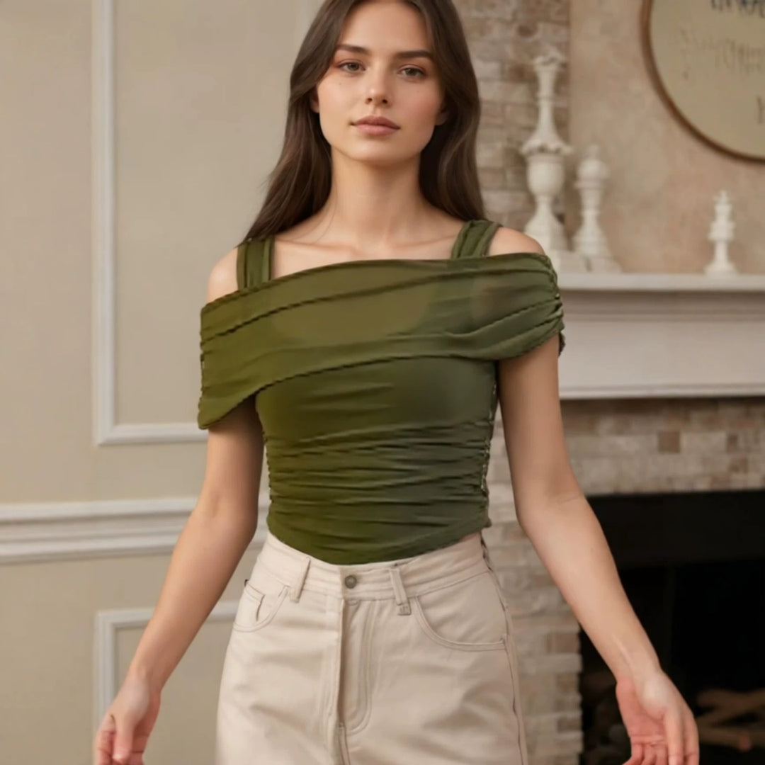 Damen Off-Shoulder Oberteil mit Raffung EB