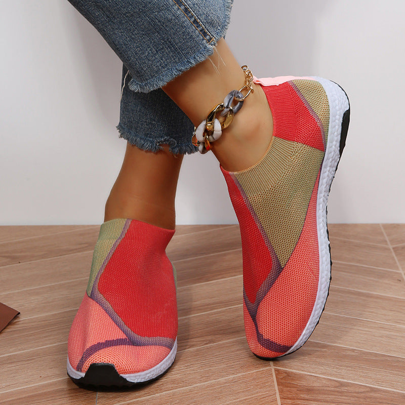 Damen Slip-On Sneakers mit atmungsaktiver Strick-Oberfläche und rutschfester Sohle EB