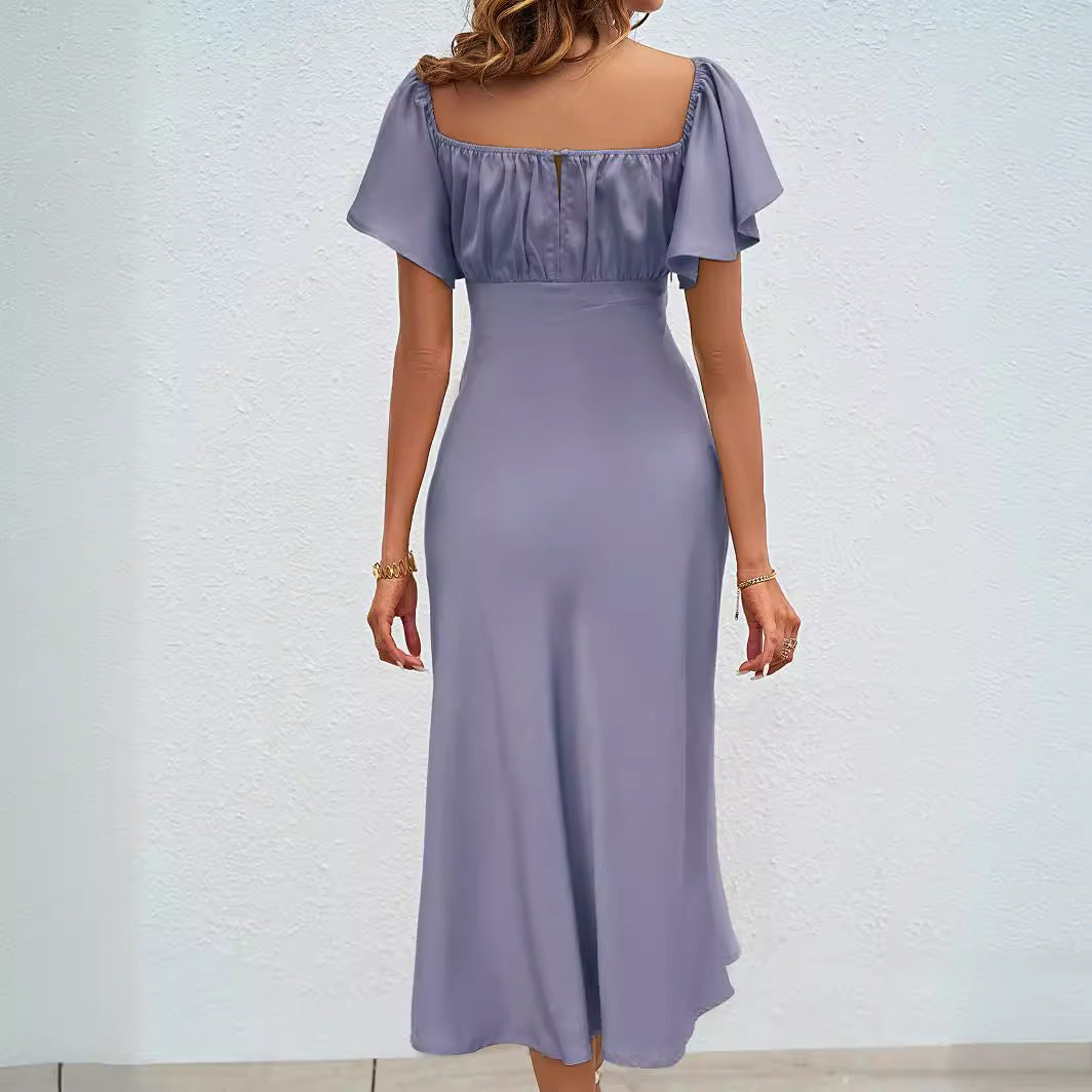 Damen Midikleid mit voluminösen Rüschendetails und seitlichem Schlitz EB