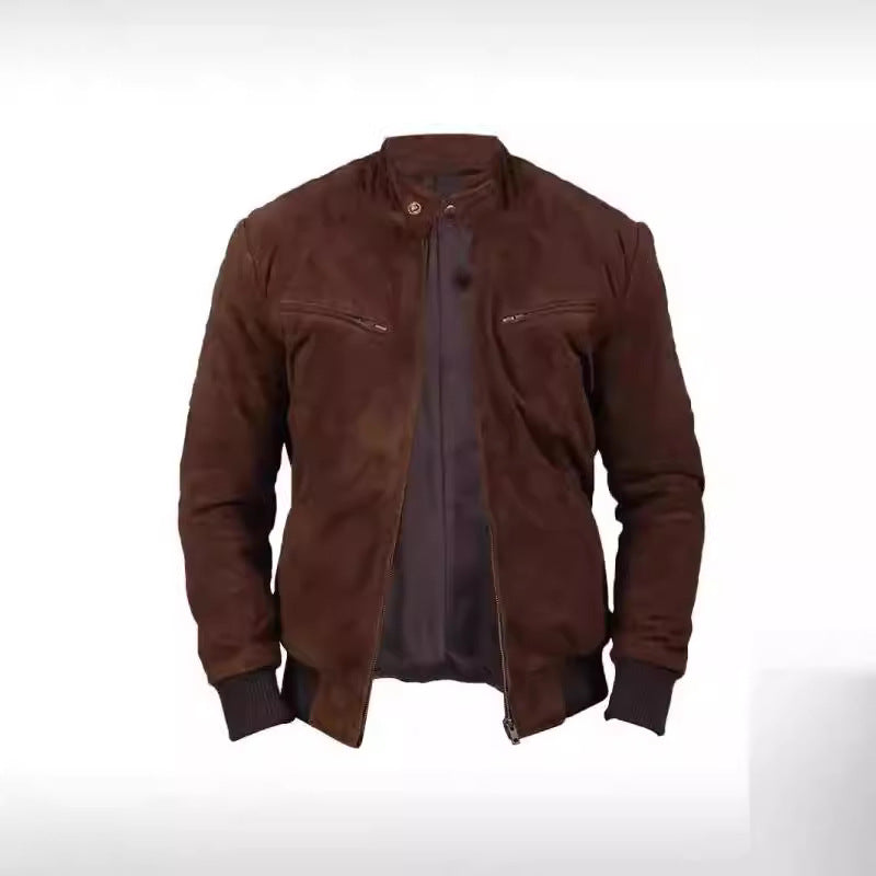 Herren Suede-Bomberjacke mit trendigem Stehkragen und praktischen Taschen EB