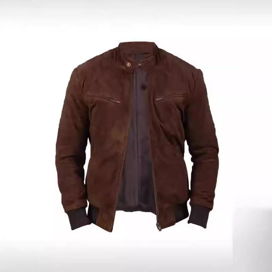 Herren Suede-Bomberjacke mit trendigem Stehkragen und praktischen Taschen EB