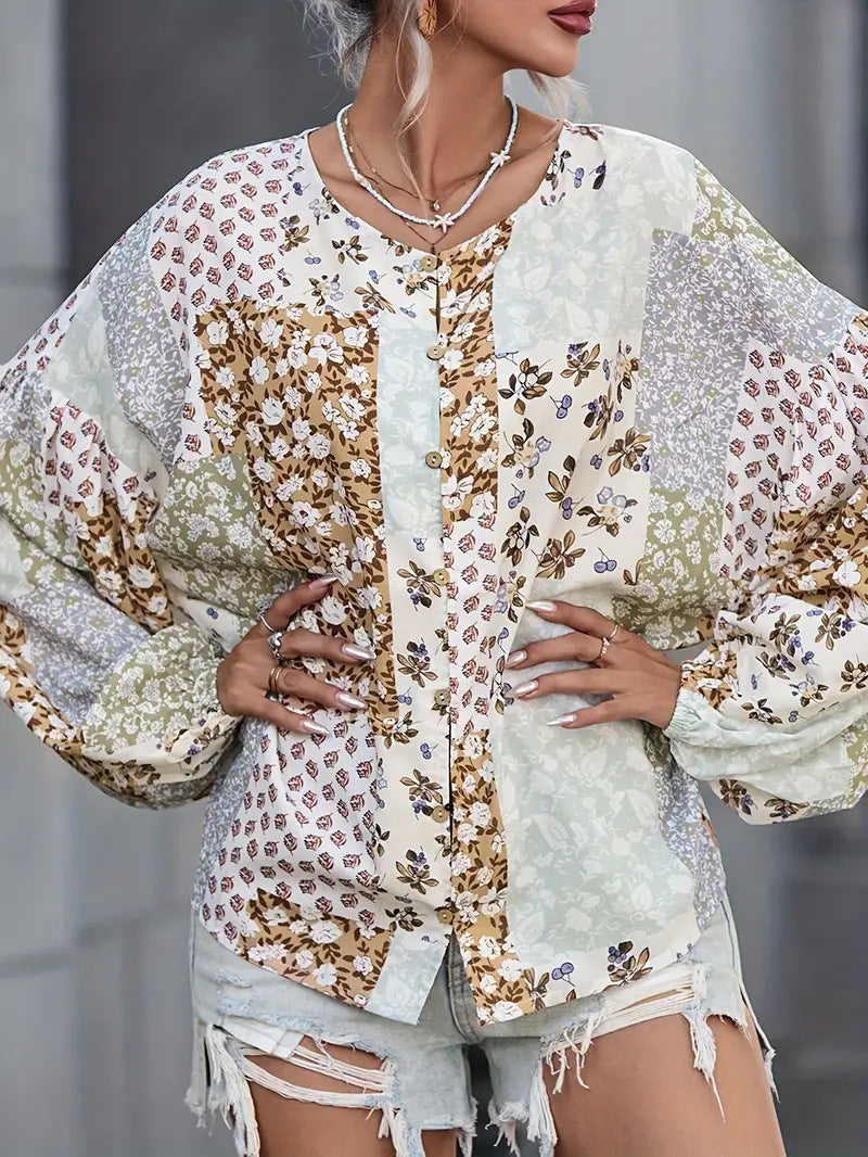 Damen Bluse mit einzigartigem Patchwork-Design EB