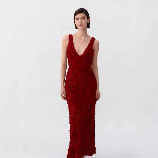 Damen Maxikleid mit opulentem Blumendesign und tiefem V-Ausschnitt EB