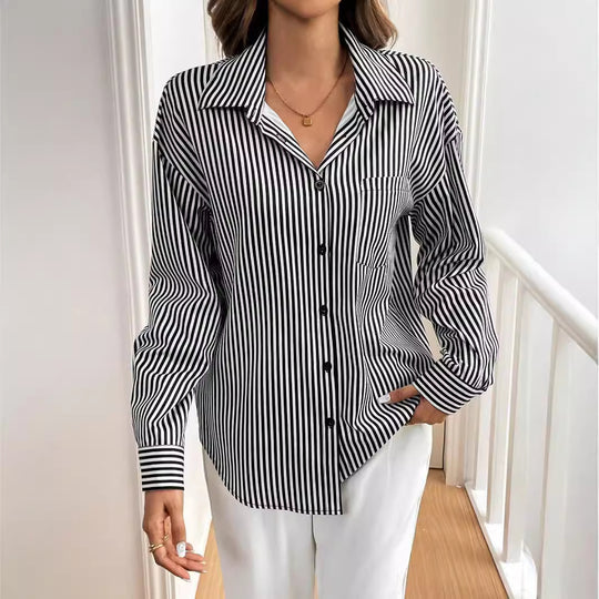 Damen gestreifte Bluse mit tiefer Rückenausschnitt und Schleifen-Detail EB