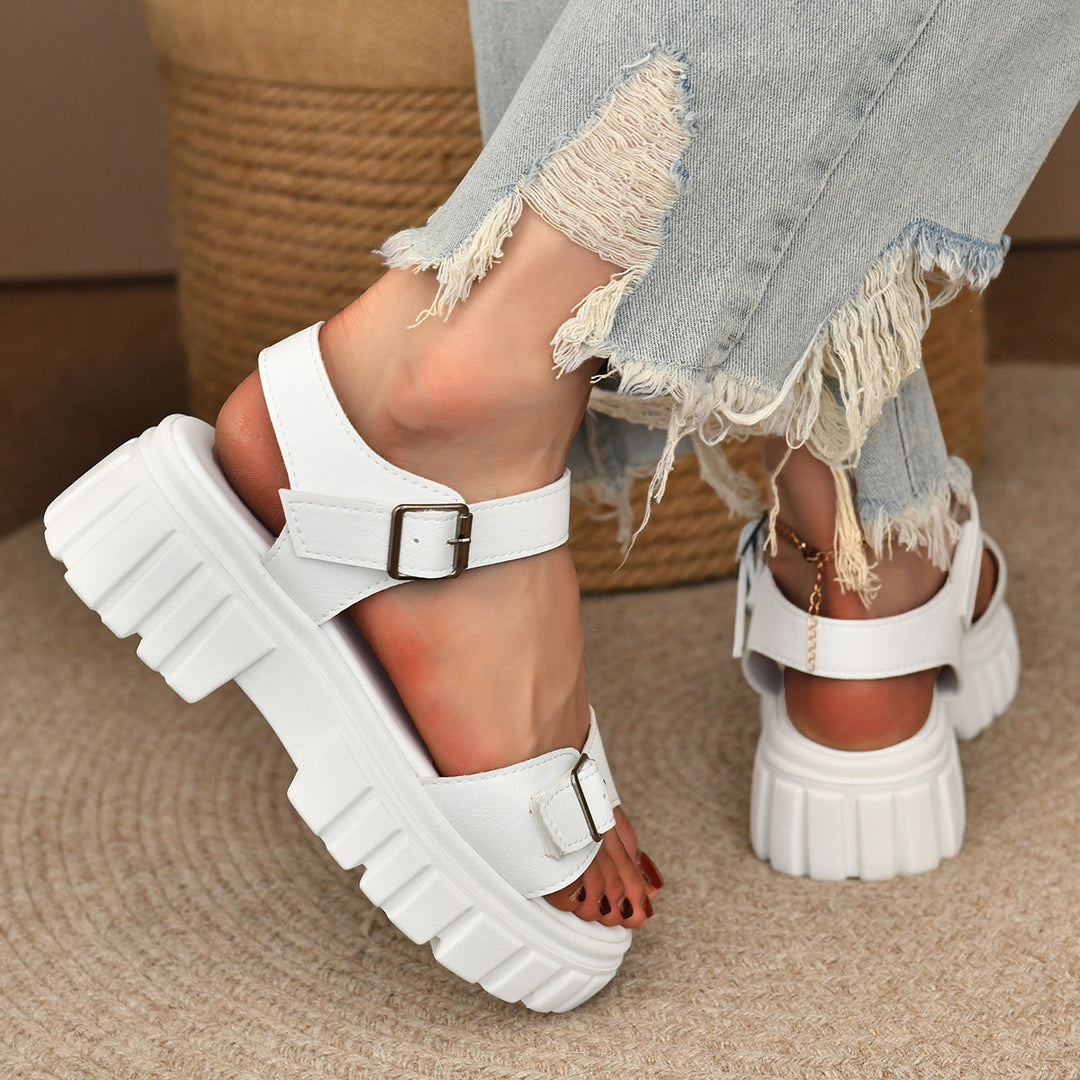 Damen moderne Plateausandalen mit verstellbarem Riemen und trendigem Design EB