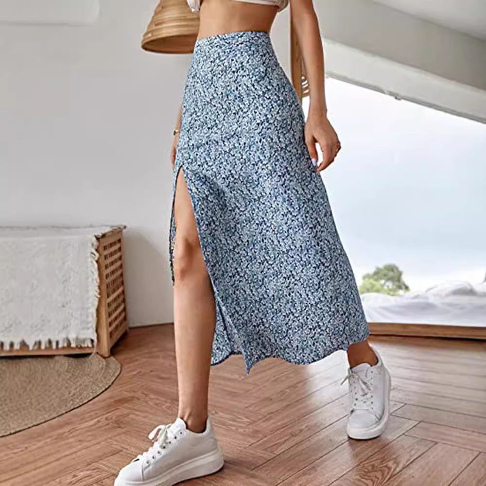 Damen Maxirock mit floralem Print und seitlichem Schlitz EB