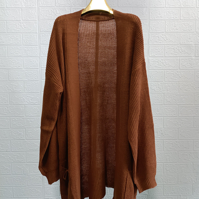 Damen lässige Strickjacke mit offener Front und großzügigen Ärmeln EB