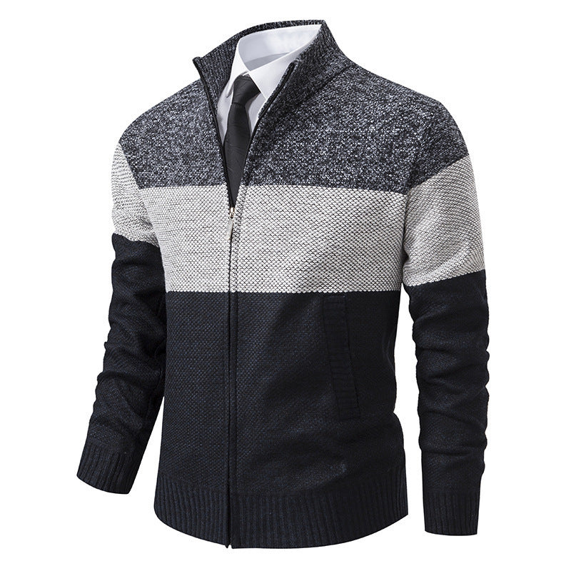 Herren modische Strickjacke mit strukturiertem Farbblockdesign EB