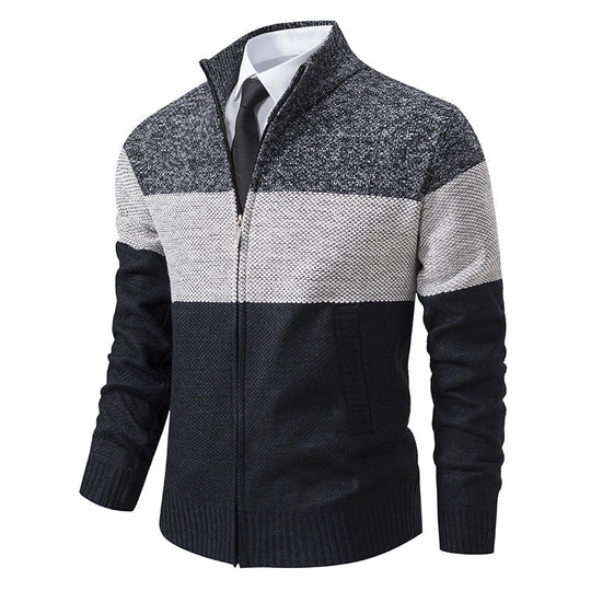 Herren modische Strickjacke mit strukturiertem Farbblockdesign EB