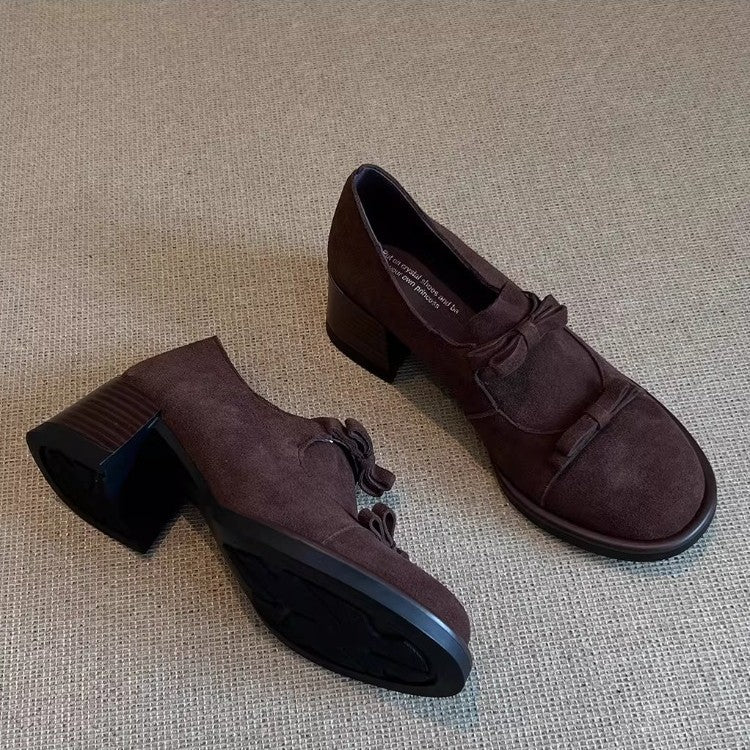 Damen elegante Schnürschuhe mit dekorativen Schleifen und komfortablem Blockabsatz EB