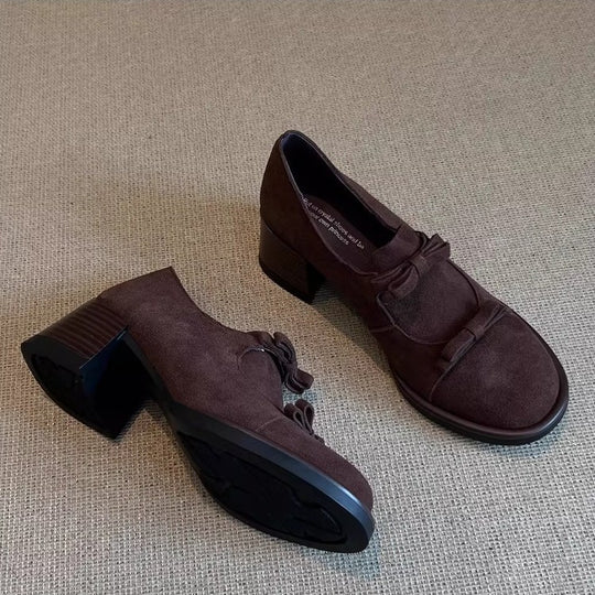 Damen elegante Schnürschuhe mit dekorativen Schleifen und komfortablem Blockabsatz EB