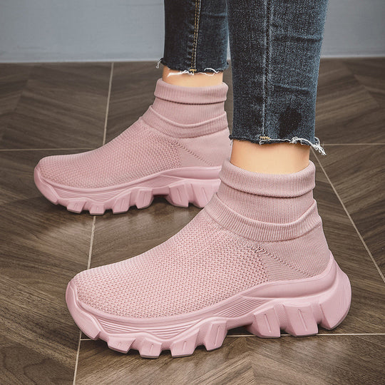 Damen Stricksneaker mit hohem Schaft und rutschfester Sohle EB