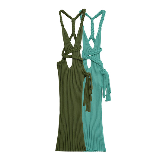 Damen Maxikleid mit geflochtenem Rückendetail und elastischem Bund EB