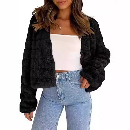 Damen Kuschelige Kurzjacke mit strukturiertem Design und weichem Innenfutter EB