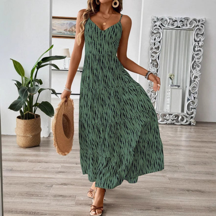 Damen Maxikleid mit elegantem V-Ausschnitt und tierischem Druck EB
