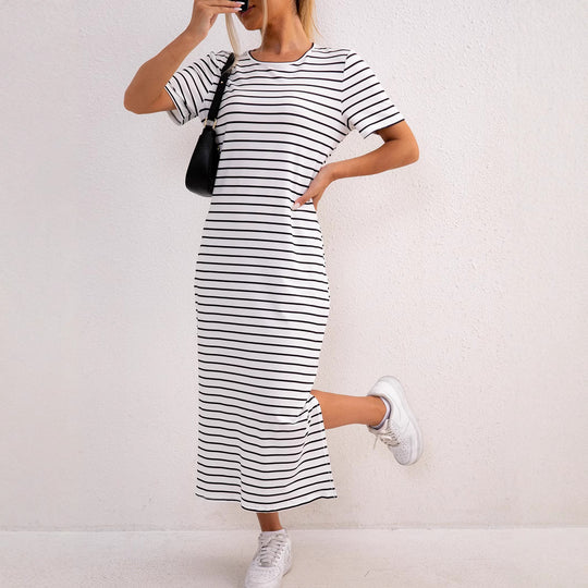 Damen gestreifte Midi-Kleid EB