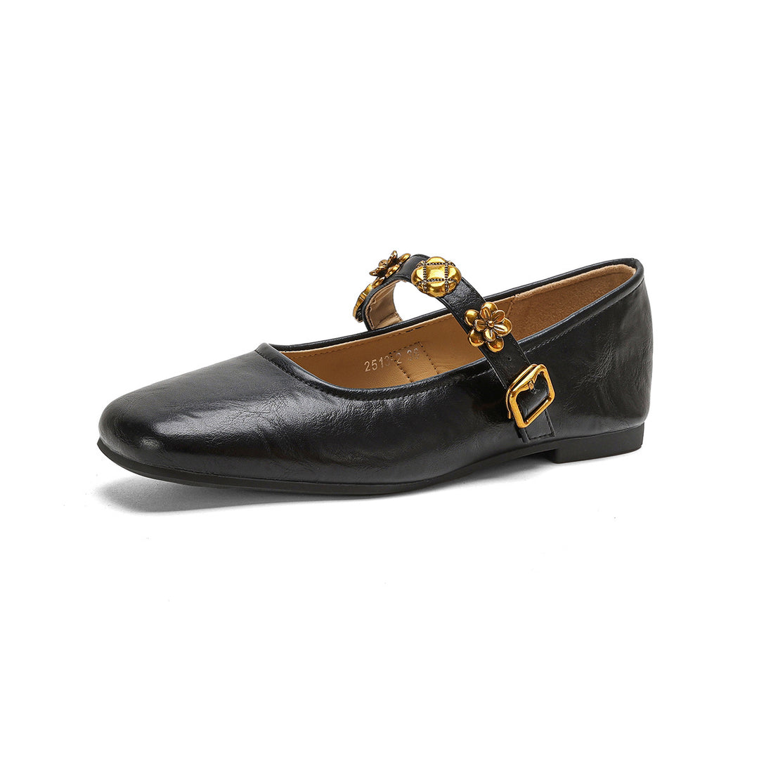 Damen Ballerinas mit dekorativem Riemchen und Blumenakzenten EB