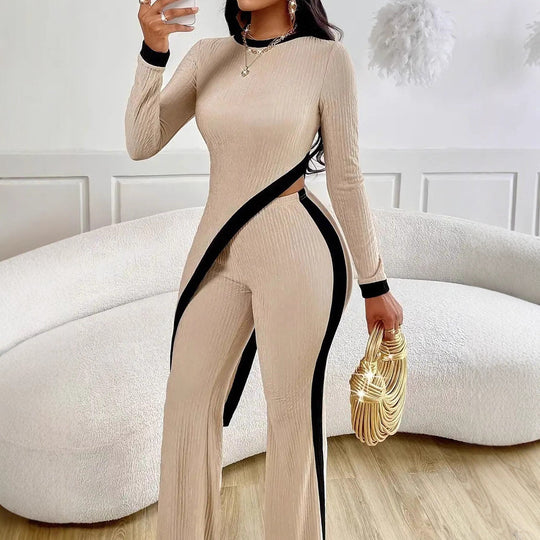 Damen Moderner Jumpsuit mit seitlichem Schlitz und kontrastierenden Akzenten EB