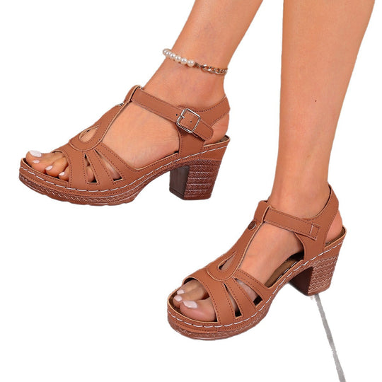 Damen Komfortable Sling-Sandalen mit offenen Riemen und modischem Blockabsatz EB
