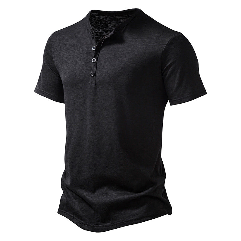 Herren Kurzarm Henley-T-Shirt mit Knopfleiste und atmungsaktivem Material EB