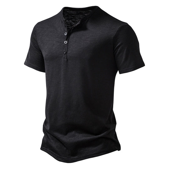 Herren Kurzarm Henley-T-Shirt mit Knopfleiste und atmungsaktivem Material EB