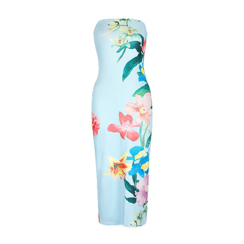 Damen Maxikleid im eleganten Bandeau-Stil mit floralem Druck EB
