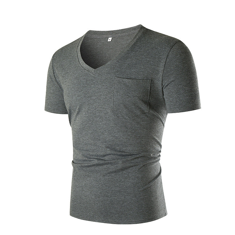 Herren V-Ausschnitt T-Shirt mit Brusttasche und figurbetonter Passform EB