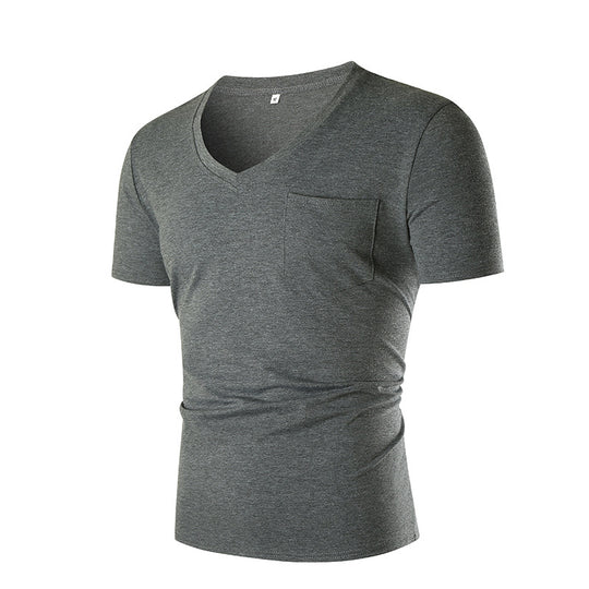 Herren V-Ausschnitt T-Shirt mit Brusttasche und figurbetonter Passform EB
