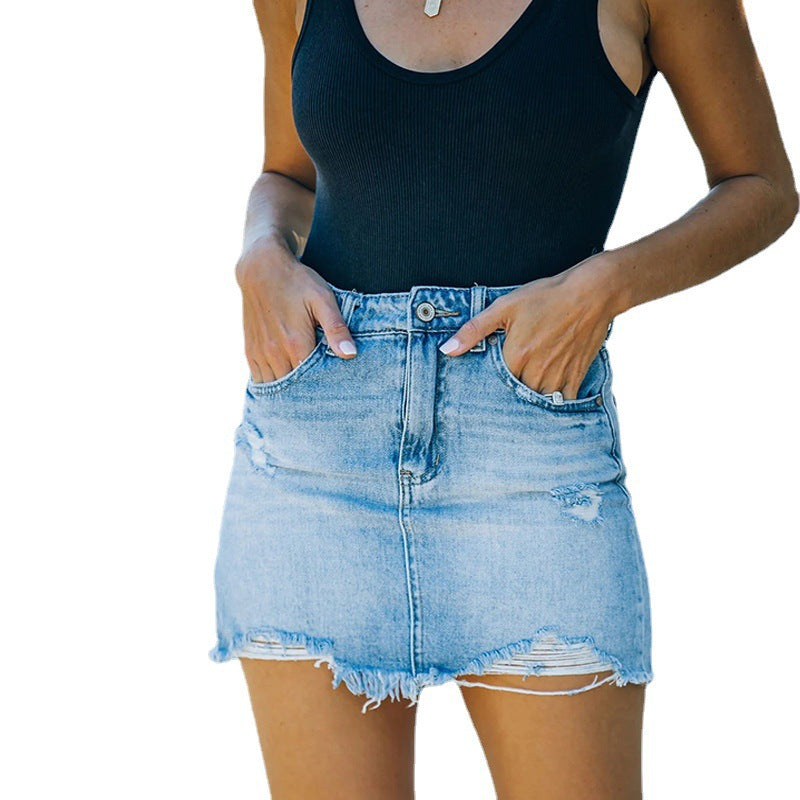 Damen Jeansrock mit fransigem Saum und lässigem Schnitt EB
