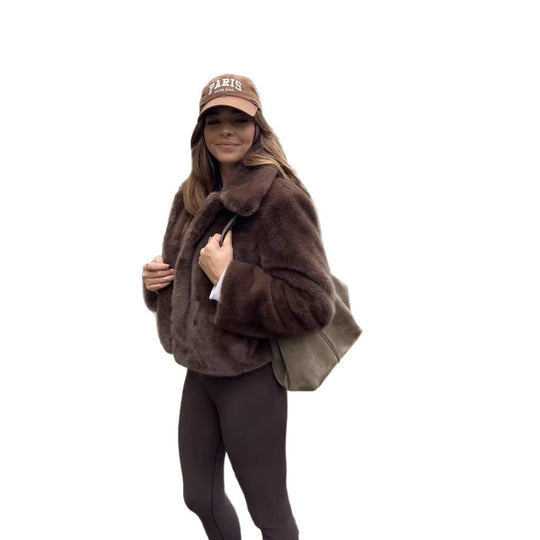 Damen Kurze Kunstfelljacke mit elegantem Kragen und zusätzlichem Komfort EB