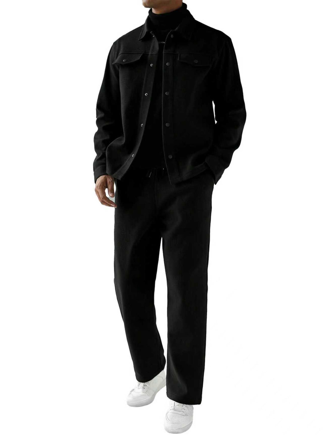Herren nan zweiteiliges Overshirt- und Relaxhose-Set aus weichem Baumwollfrottee mit Druckknopfleiste und Tunnelzug EB
