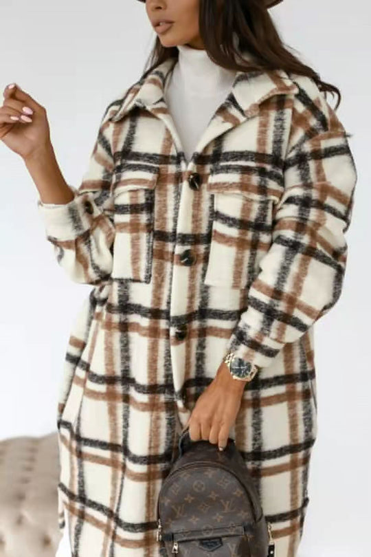 Damen Karierter Oversized-Hemd-Mantel mit praktischen Taschen EB