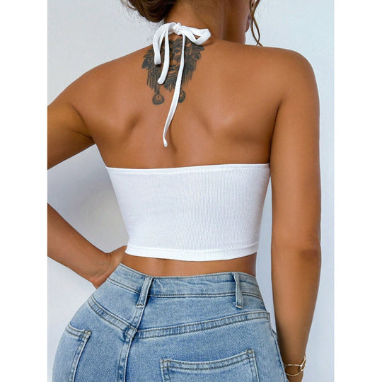 Damen Sportliches Crop-Top mit hochgeschlossenem Design und Schnittdetails EB
