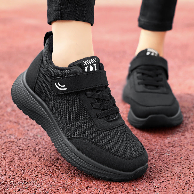 Damen nan gefütterter Komfort-Walking-Sneaker mit niedrigem Schaft, Klettverschluss und stoßabsorbierender EVA-Dämpfung EB