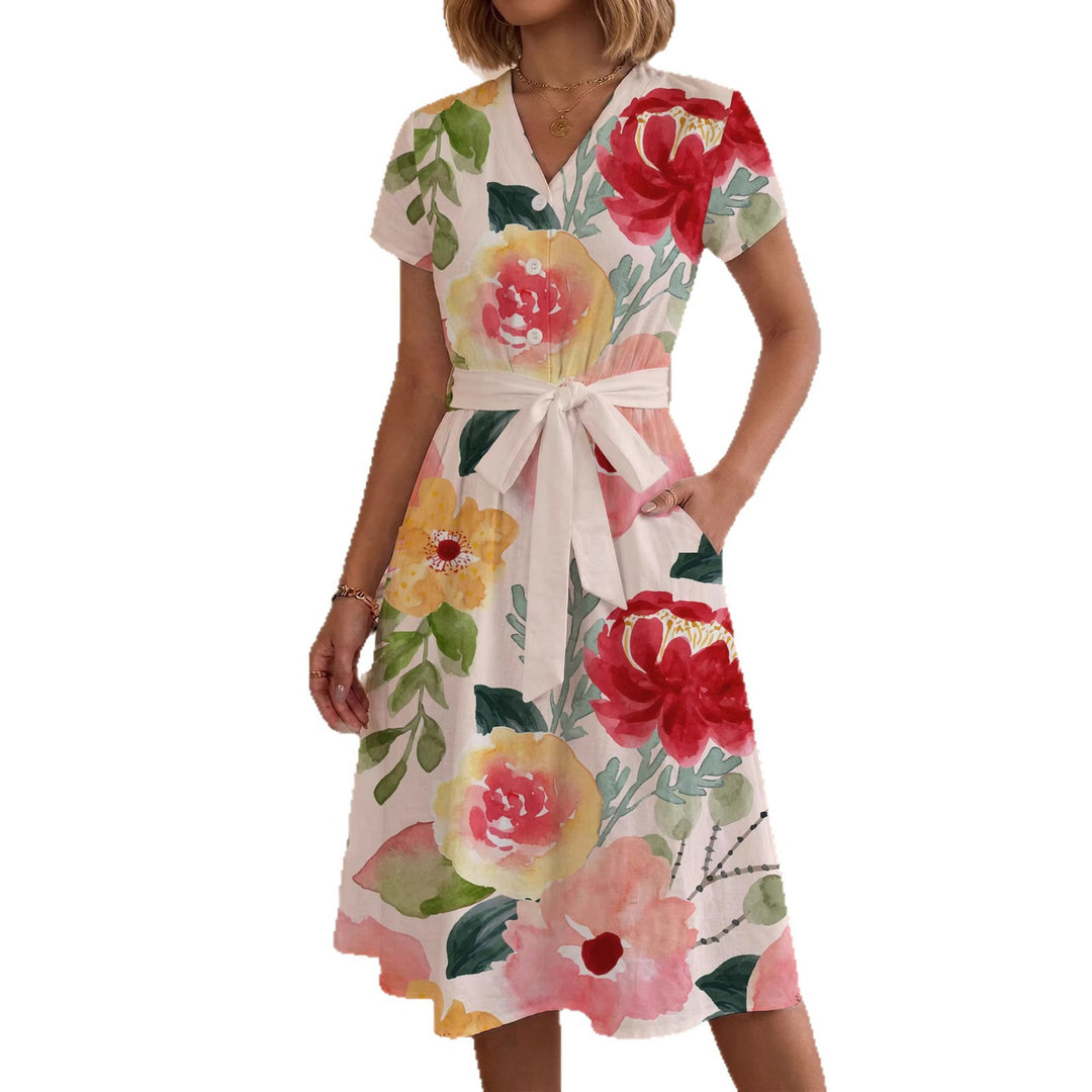 Damen Midi-Kleid mit floralem Design und bequemer Passform EB