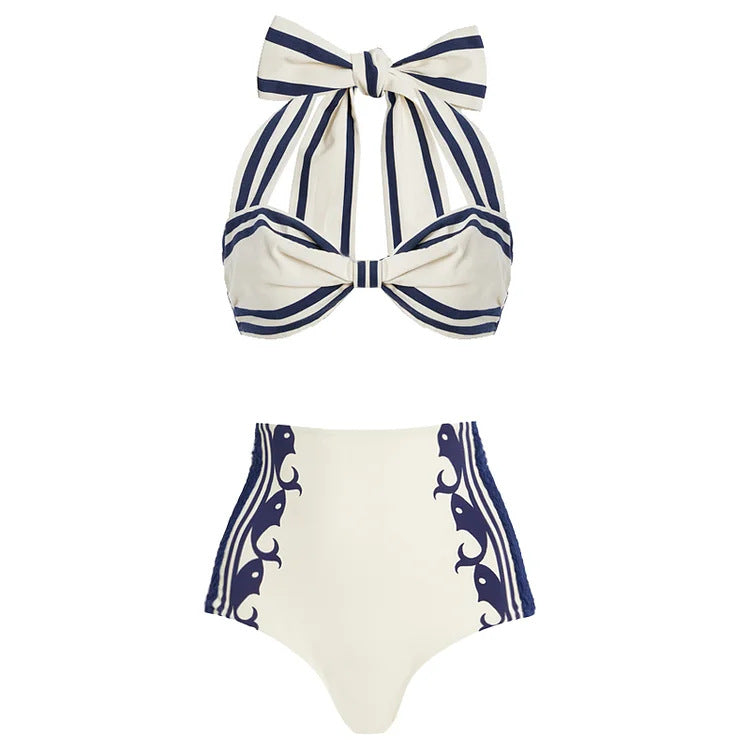 Damen Einteiler Badeanzug mit raffiniertem Cut-Out und dekorativen Schleifen EB