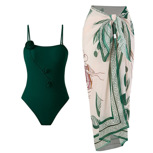 Damen Einteiler Badeanzug mit floralem Design und passendem Strandüberwurf EB