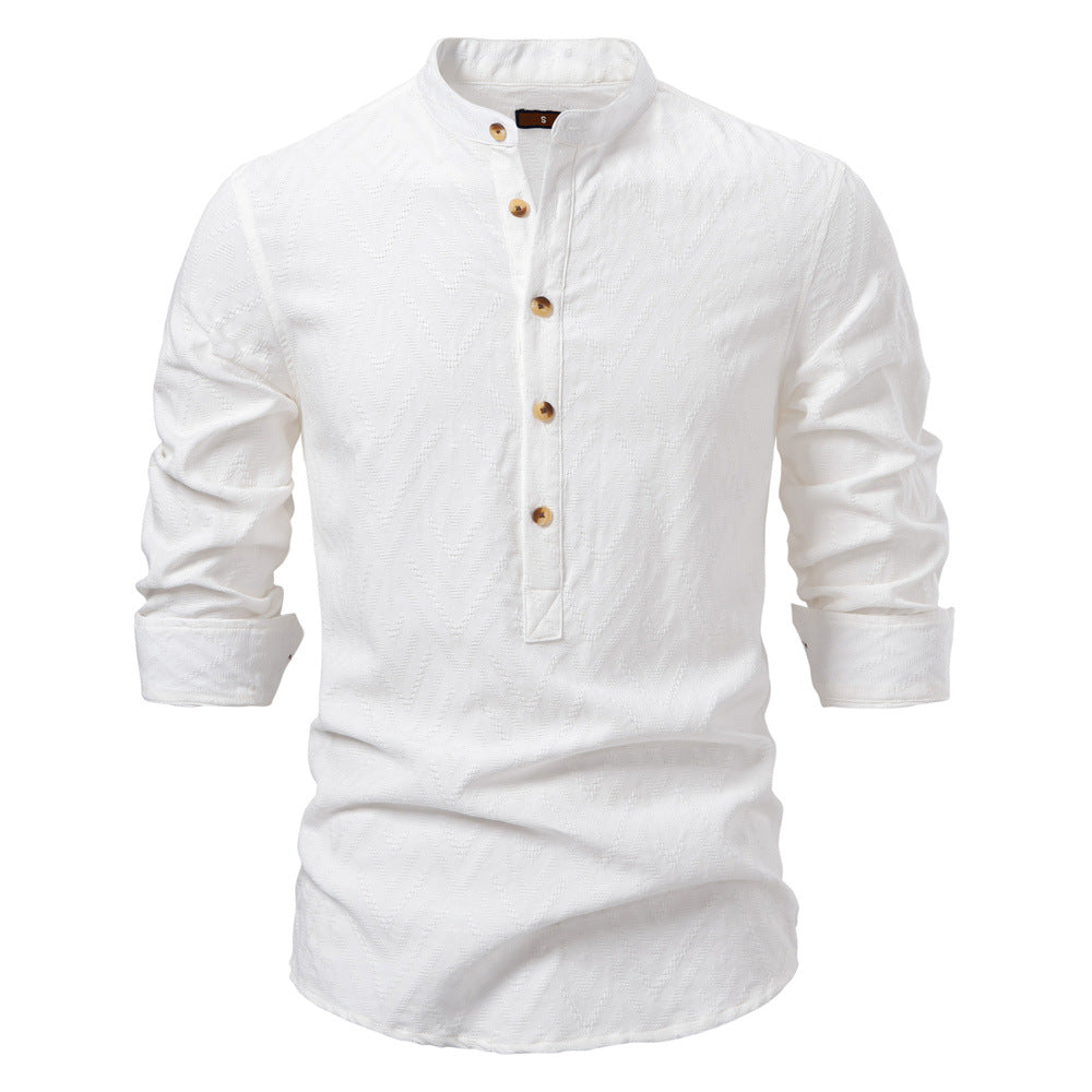 Herren Langarmshirt mit Stehkragen und modischem Muster EB