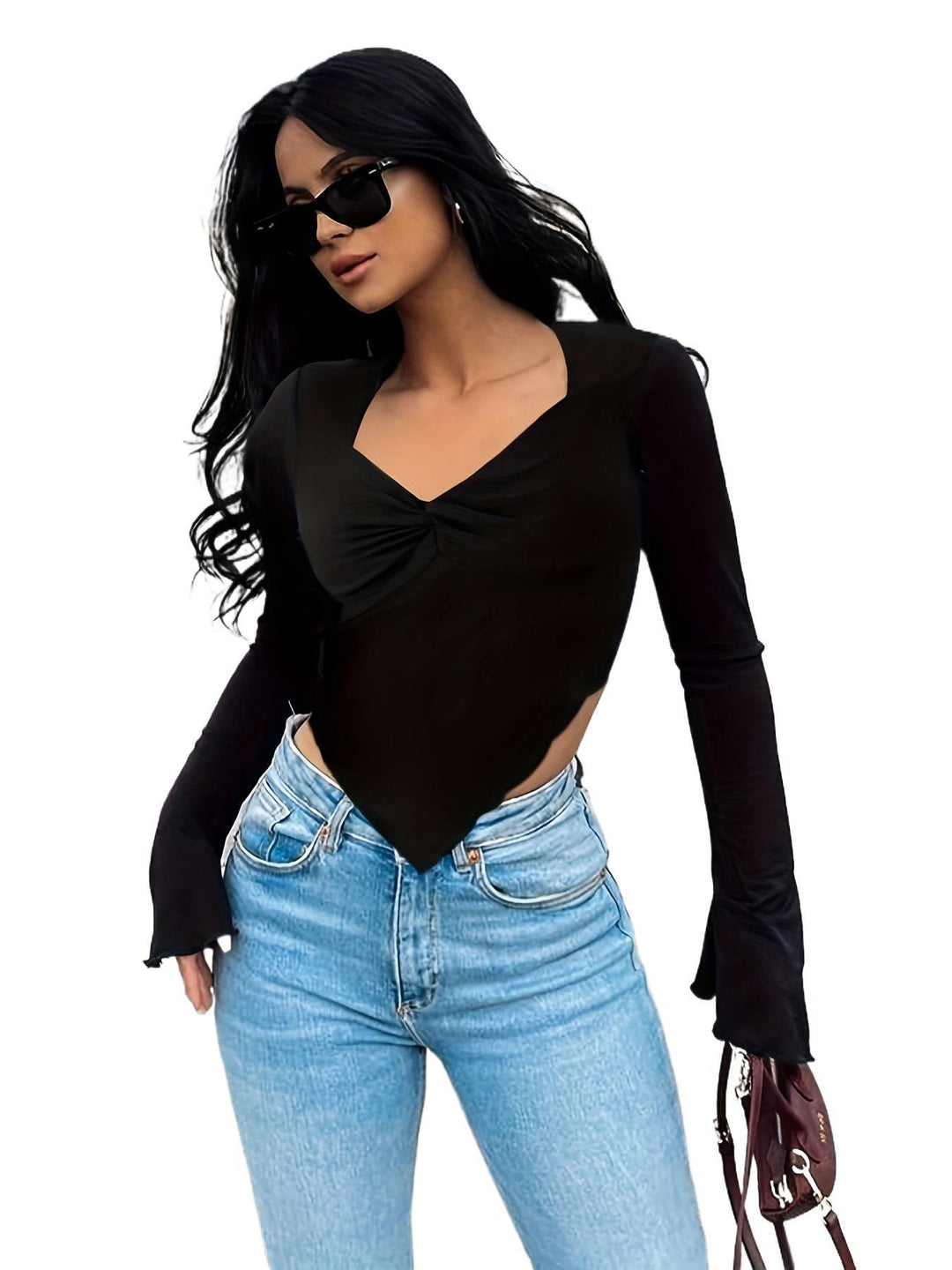 Damen Figurbetonter Longsleeve mit raffinierter Raffung EB