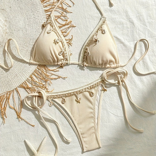 Damen Triangel-Bikini mit dekorativen Quasten EB