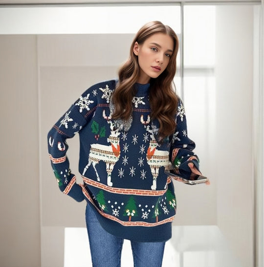 Damen Weihnachtspullover mit festlichen Motiven und lässigem Schnitt EB