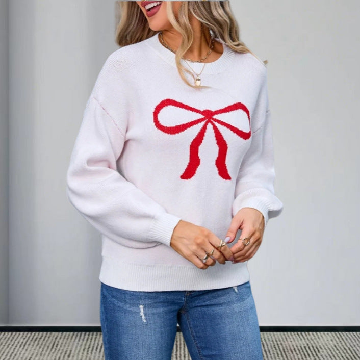 Damen Strickpullover mit charmantem Schleifenmotiv und modischen Details EB