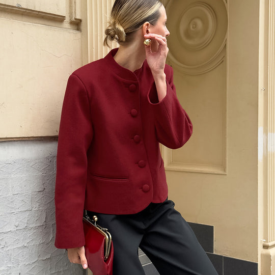 Damen Modische Jacke mit hochgeschlossenem Kragen und Knopfdetails EB