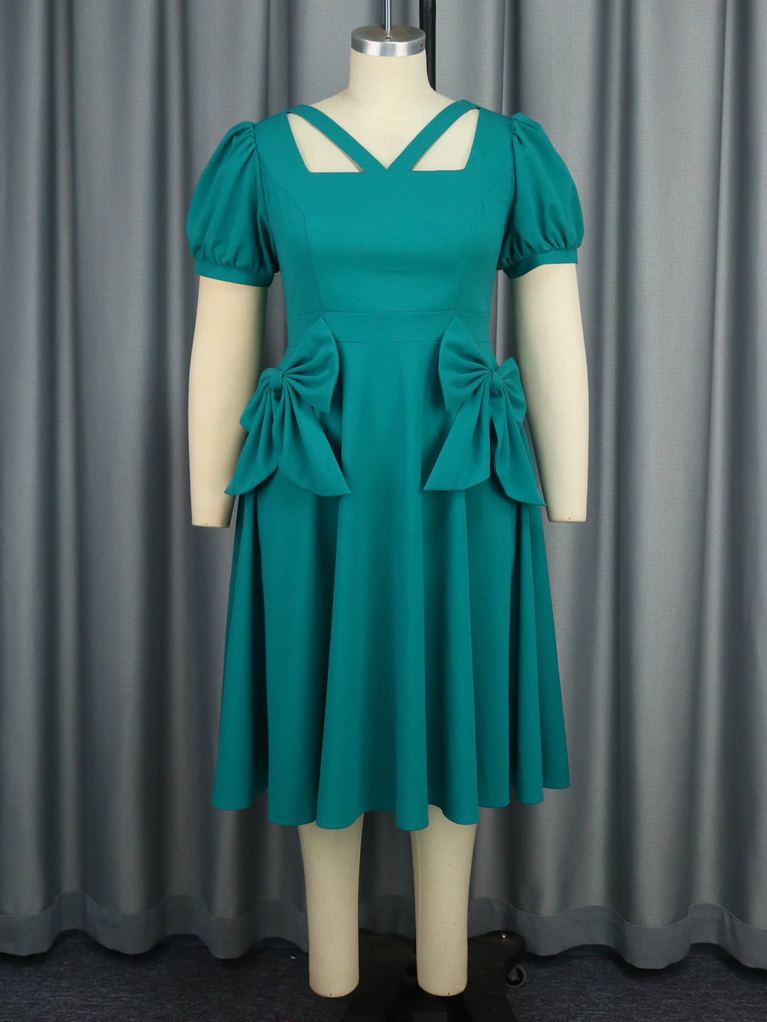 Damen Komfortables Kleid mit voluminösen Schleifen-Details EB