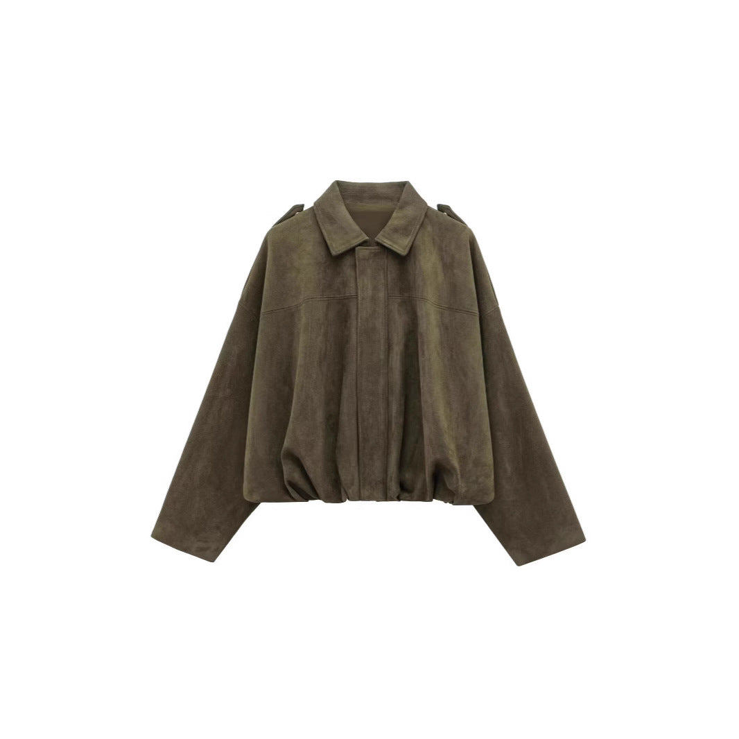 Damen lockere Cropped Jacke aus Wildlederimitat EB