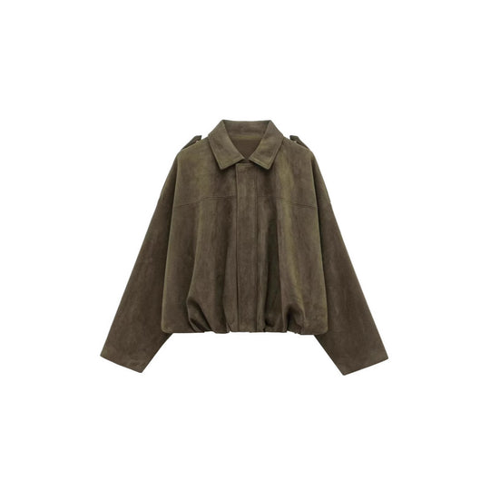 Damen lockere Cropped Jacke aus Wildlederimitat EB