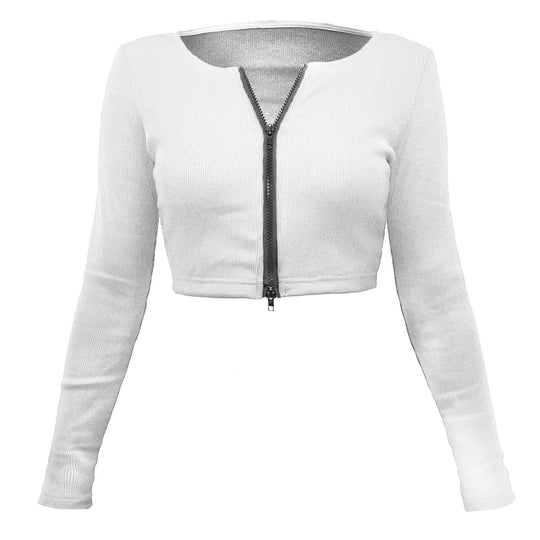 Damen modische Cropped Jacke mit Reißverschluss EB