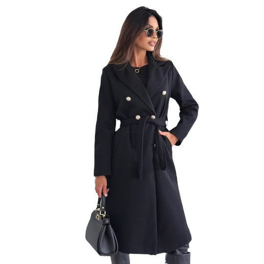 Damen eleganter Trenchcoat mit tailliertem Schnitt und seitlichen Taschen EB